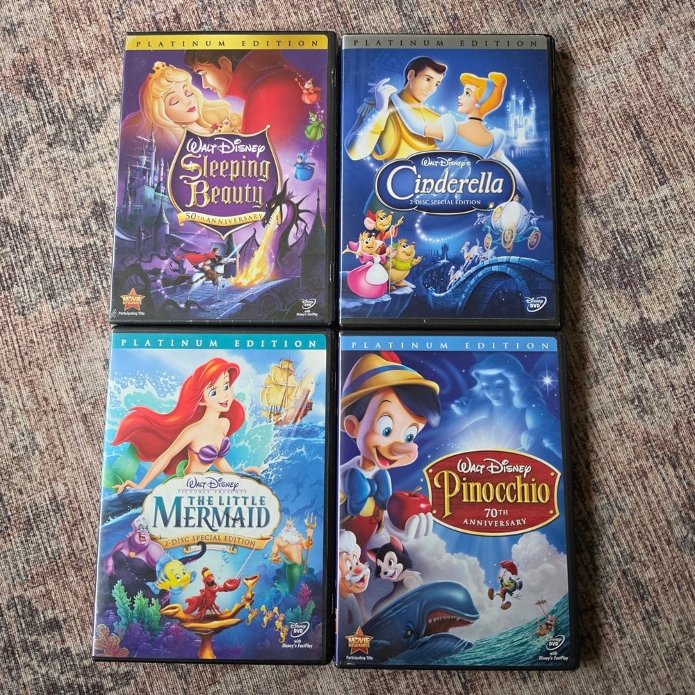 Disney Platinum DVD Lot Sleeping Beauty Cinderella Little Mermaid Pinocchio - Picture 1 of 9